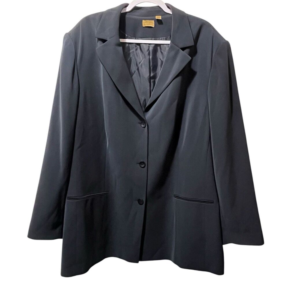 VTG 90s Caslon Navy Blazer Jacket Womens 24W Fully Lined 3 Button Minimalist Y2K